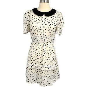 Farm Rio Mini Dress White Black Polka Dot Peter Pan Collar Size M Fits Like XS/S